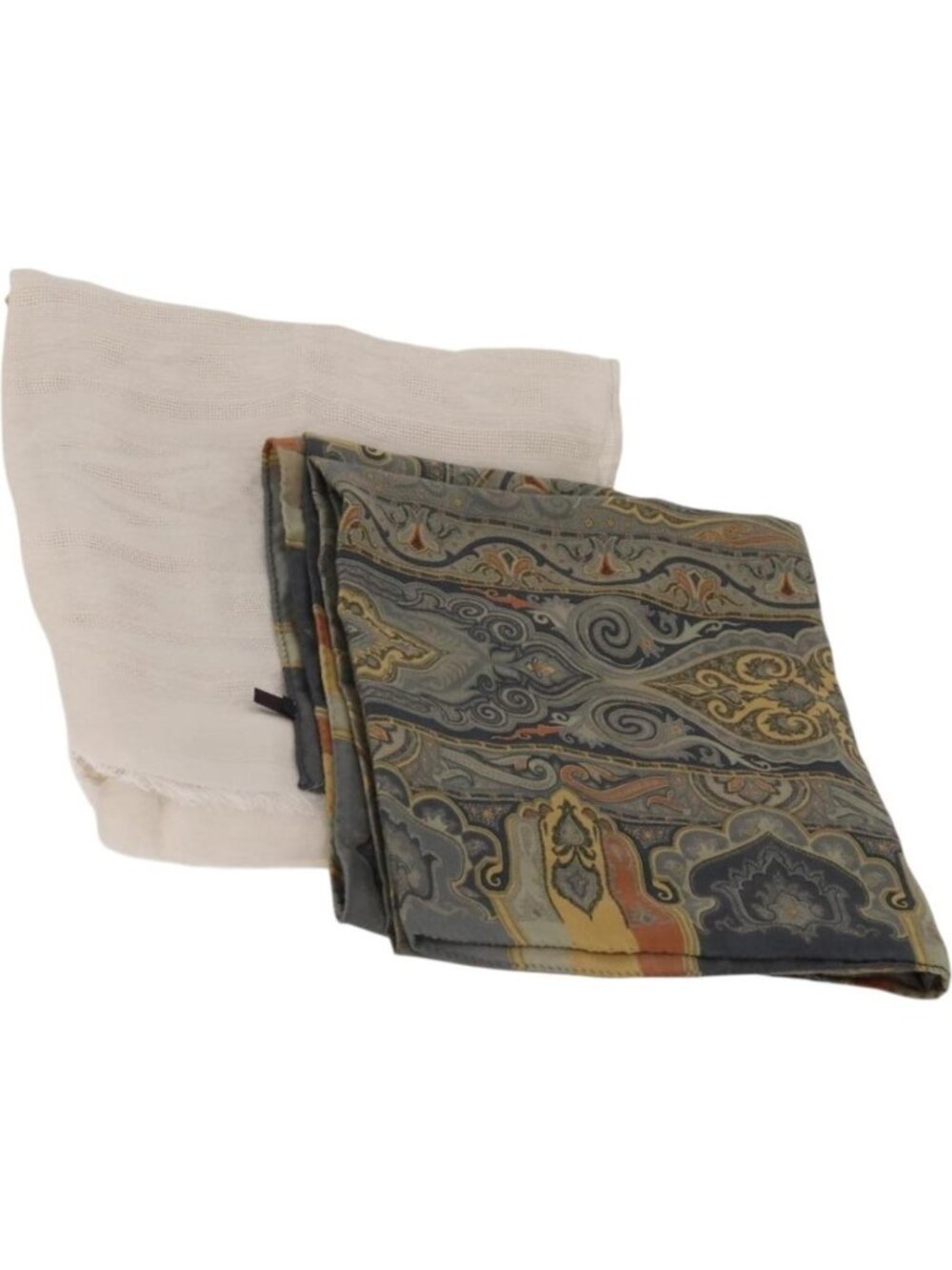 ETRO Ferragamo Stole Silk Wool Linen 2 Set Gray Ivory
